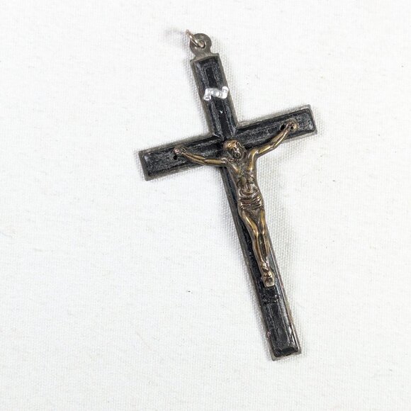 Vintage Italian crucifix pendant, rosary cross 3.5" tall - Picture 1 of 6